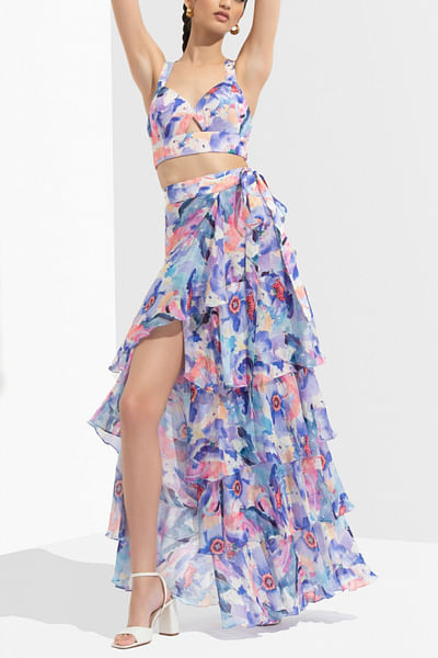 Printed tiered skirt and bustier