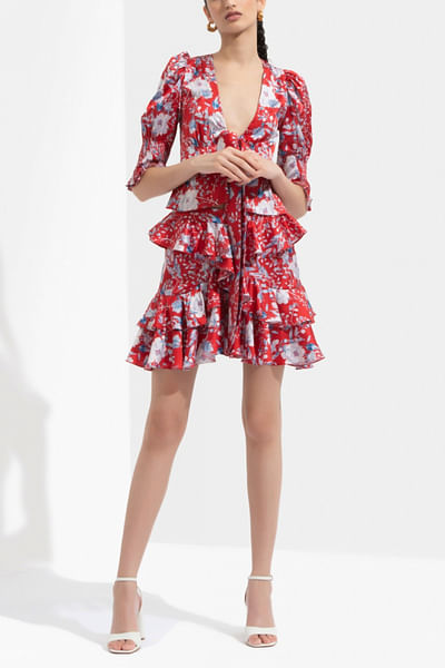 Red printed top and skirt