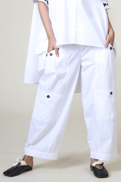 White cotton cargo pants