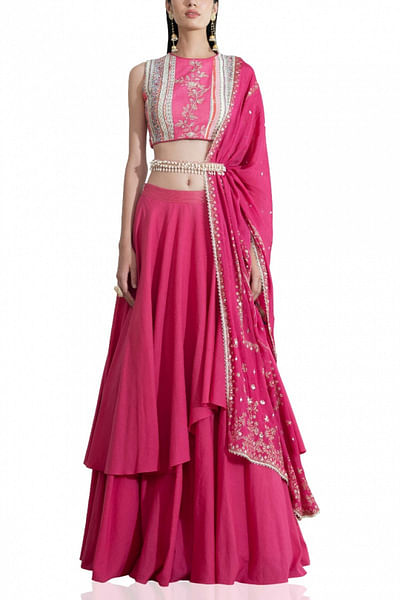 Fuschia layered lehenga set