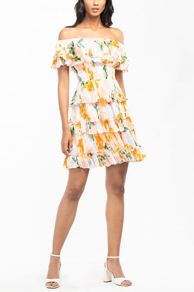 Peach floral chiffon dress
