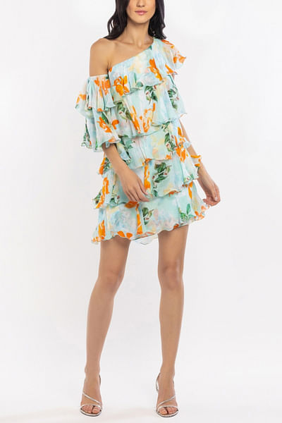 Aqua floral chiffon dress