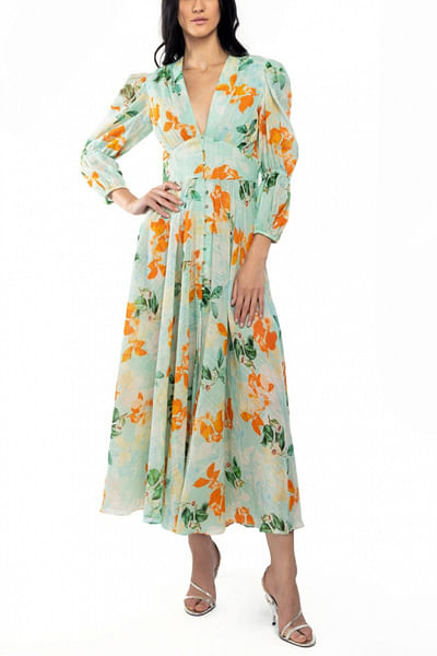 Aqua floral printed dress