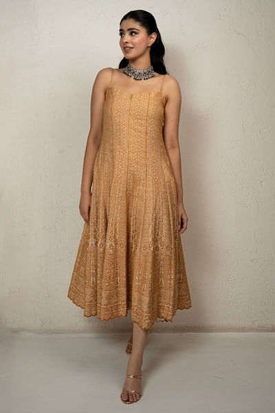 Marigold floral and paisley woven dress