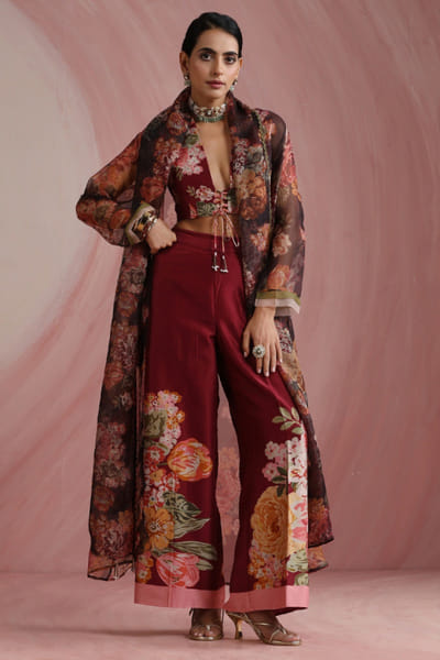 Moh India Burgundy floral printed jacket MOHIAUG26D151488