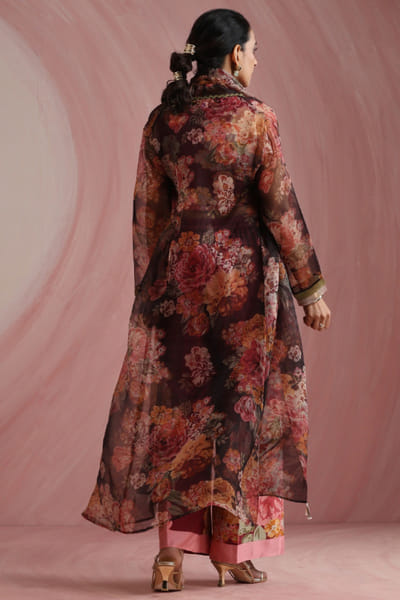 Moh India Burgundy floral printed jacket set MOHIAUG26D151478
