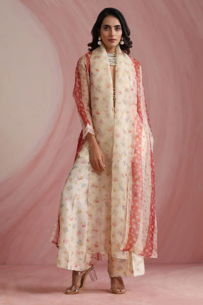 Moh India Ivory floral printed jacket set MOHIAUG26D151479