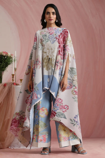 Moh India Powder blue floral printed cape MOHIAUG26D151495