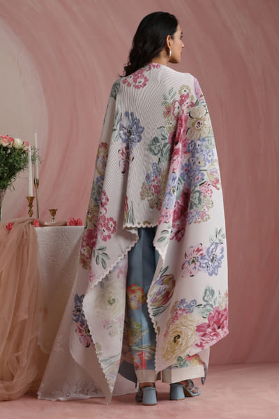 Moh India Powder blue floral printed cape MOHIAUG26D151495