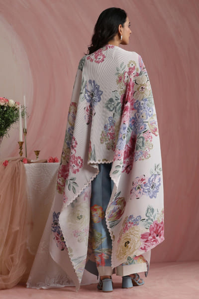 Moh India Powder blue floral printed cape set MOHIAUG26D151494