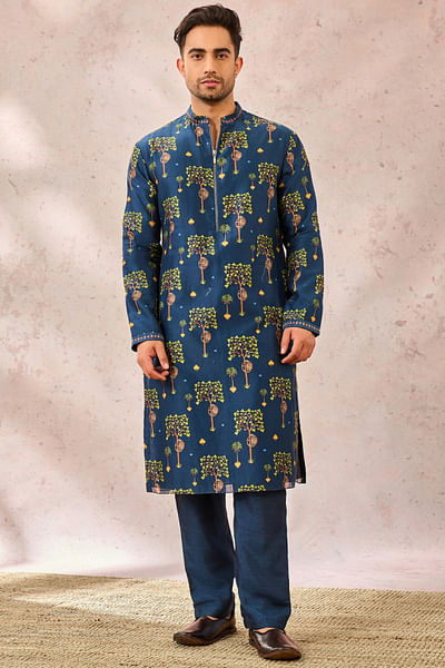 Indigo tree and monkey printed kurta