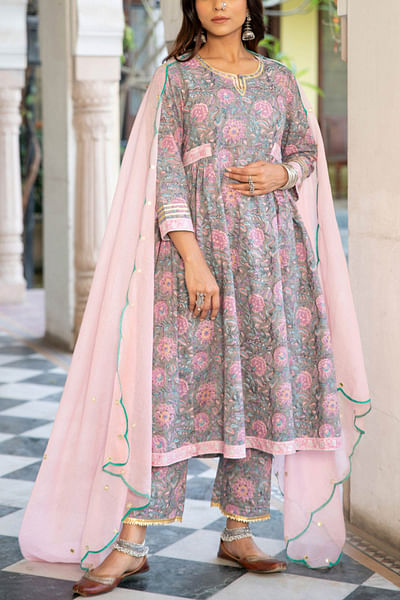 Grey floral kurta set