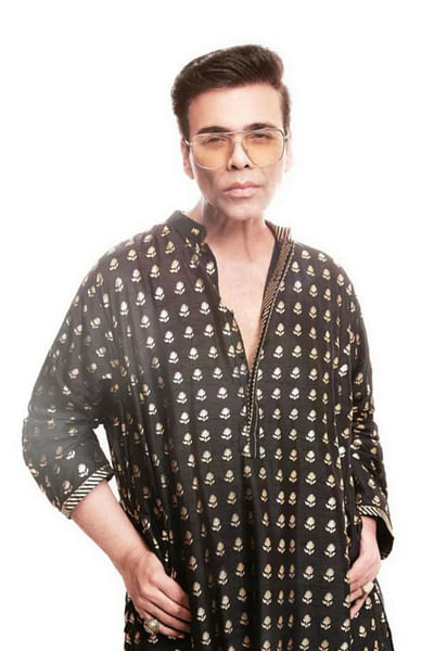 Black floral printed kurta