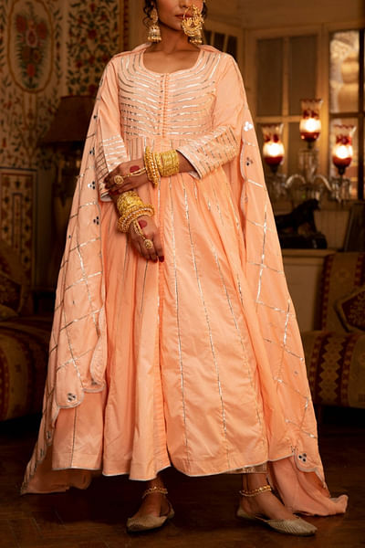 Peach embellished kalidar set