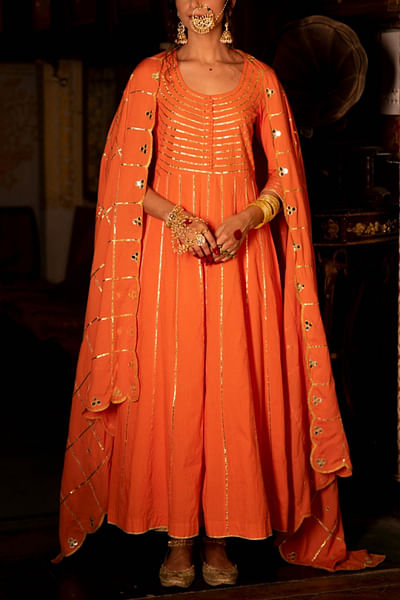 Orange embellished kalidar set