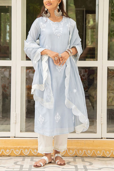 Blue chanderi kurta set