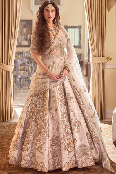 Ivory zardozi embroidered lehenga set