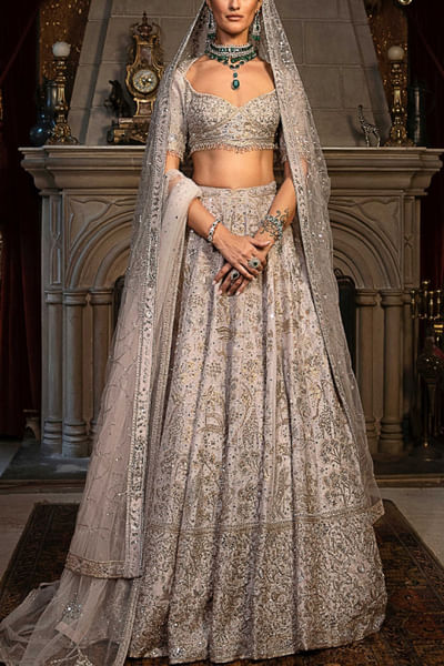 Lilac hand embroidered lehenga set