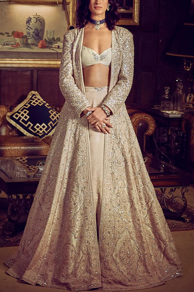 Champagne dori embroidered jacket set