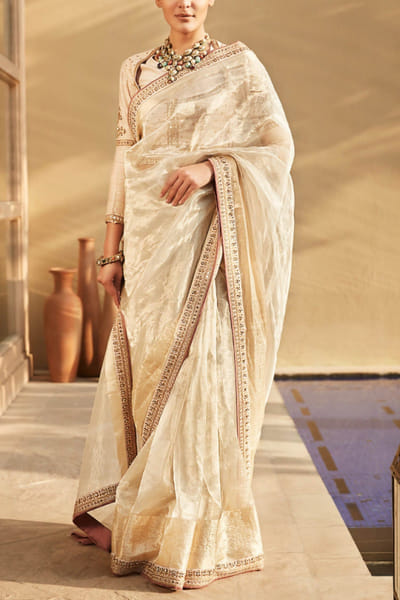 Ekru tissue sari set