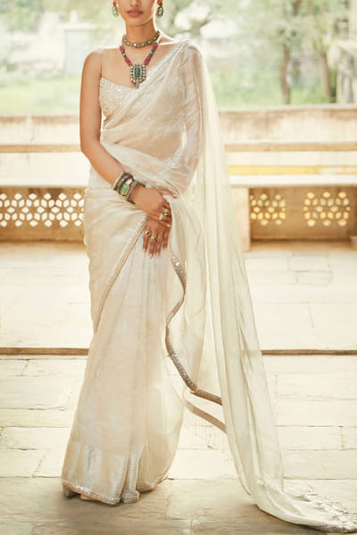 Ivory tissue sari
