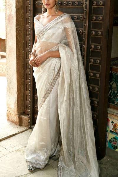 Ivory tissue sari set