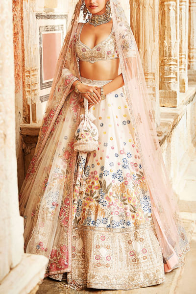 Ivory embroidered lehenga set
