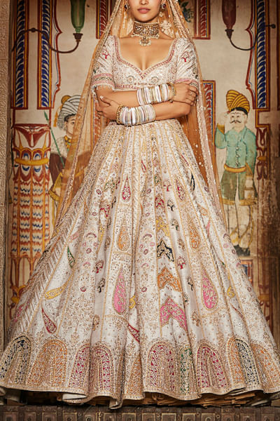 Ivory embroidered lehenga set
