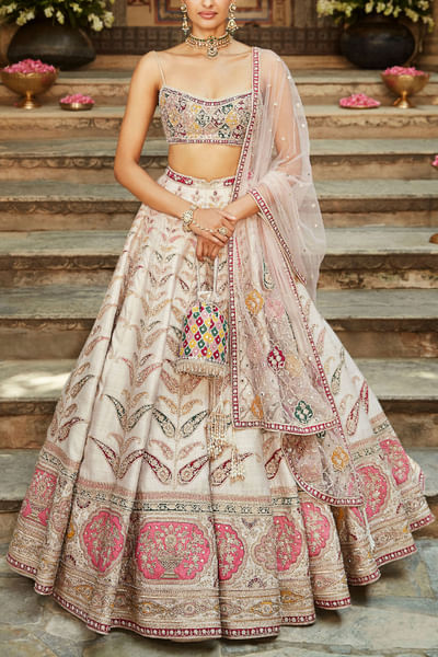 Ivory embroidered lehenga set