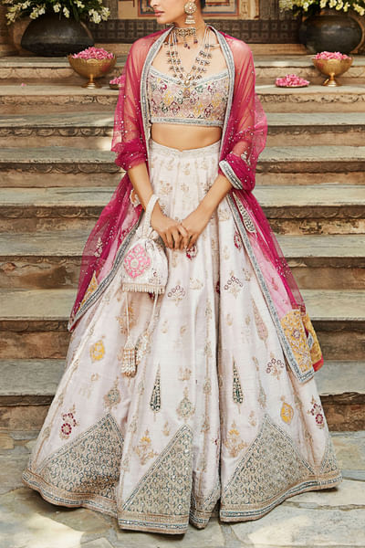 Ivory embroidered lehenga set