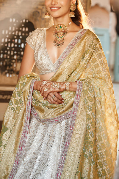 Ivory embroidered lehenga set