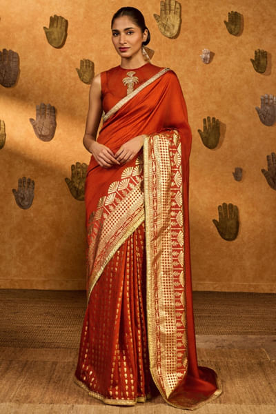 Rust printed sari set