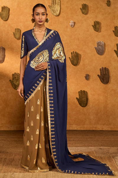 Blue printed sari set