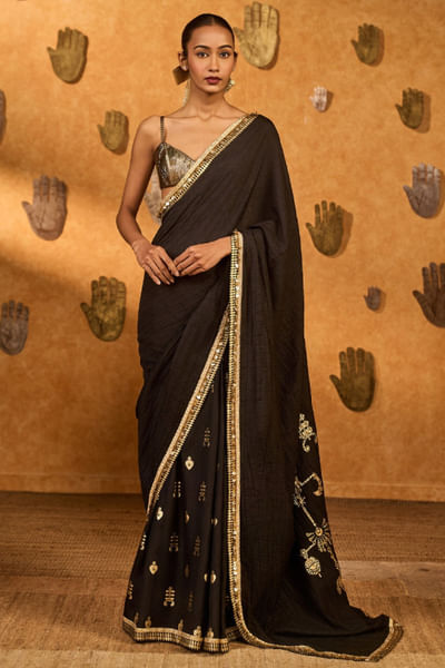 Black printed sari set