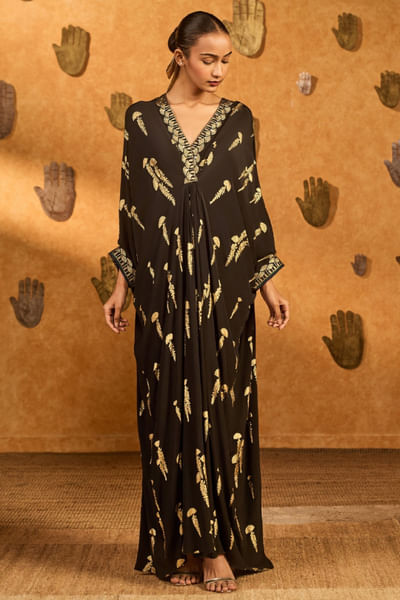 Black foil printed kaftan