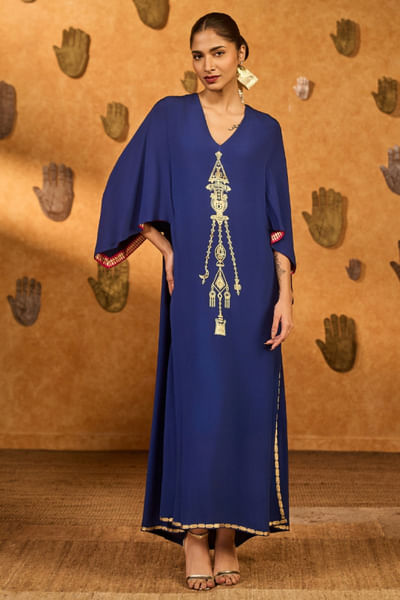 Blue foil printed kaftan