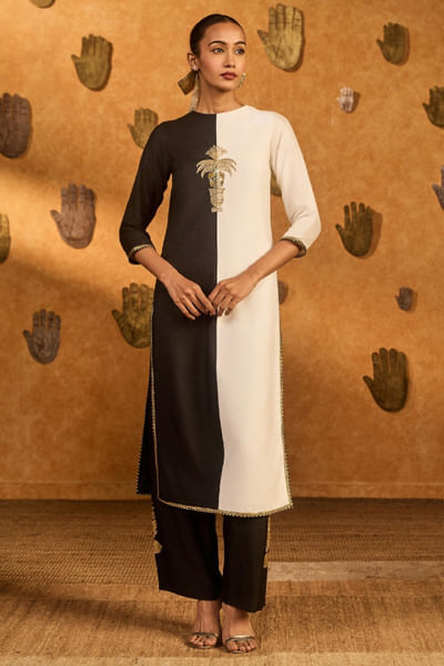 Black embroidered kurta set