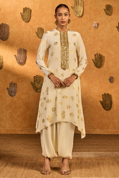 Ivory printed kurta set