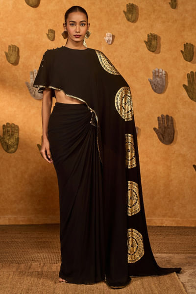 Black foil printed skirt set