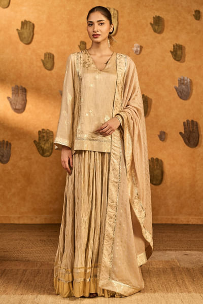 Beige foil printed skirt set