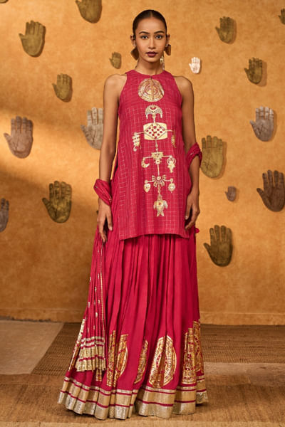 Raspberry foil printed skirt set
