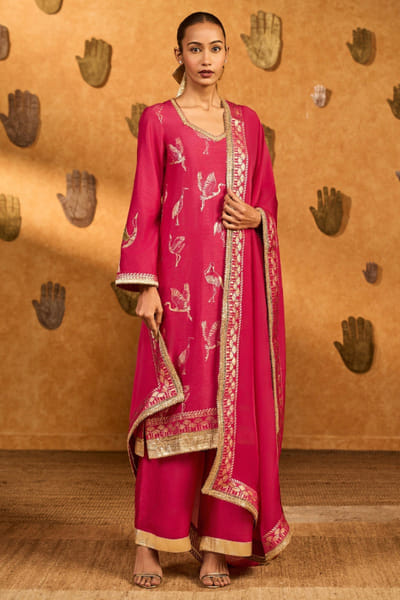 Pink foil printed kurta set