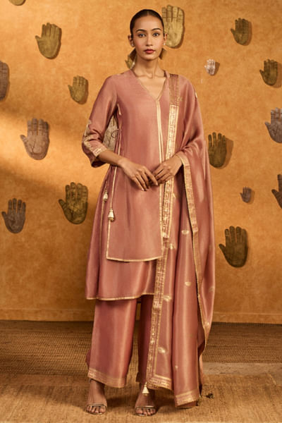 Mauve foil print kurta set