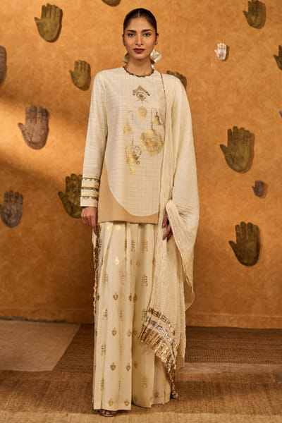 Ivory foil print sharara set