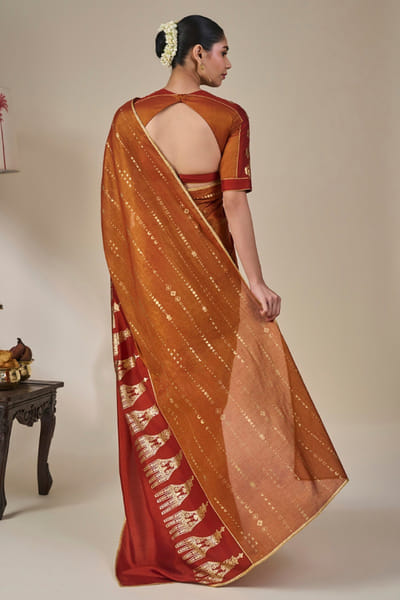 Masaba Rust-orange foil print gota embroidered sari MASAAUG26D151229