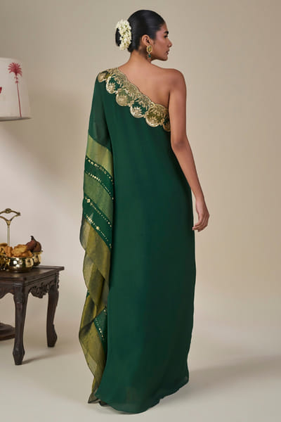 Masaba Green applique embroidered one-shoulder kaftan MASAAUG26D151209