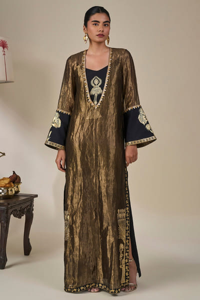 Masaba Black embellished foil print kaftan MASAAUG26D151210