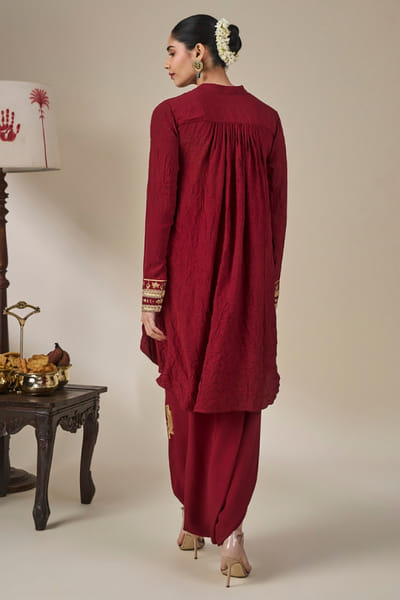 Masaba Maroon embroidered asymmetric co-ord set MASAAUG26D151217