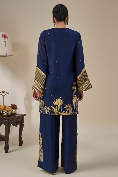 Masaba Blue embroidered gold printed border kurta set MASAAUG26D151223