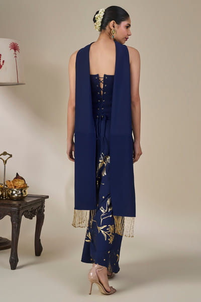 Masaba Blue embroidered printed foil print skirt set MASAAUG26D151205